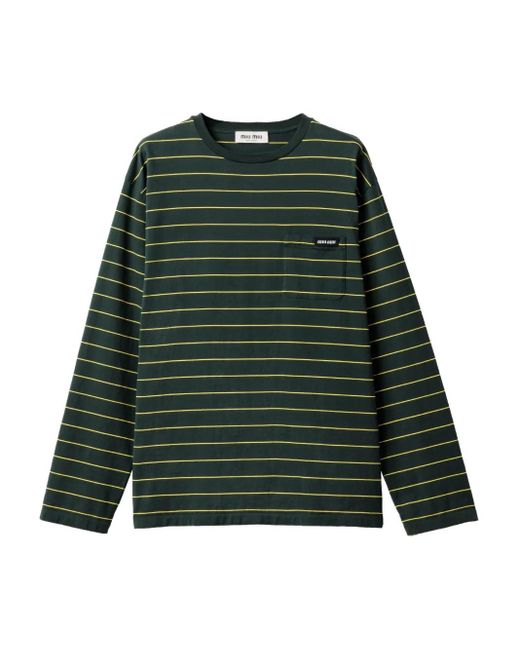 Miu Miu Green Long-Sleeved Cotton T-Shirt