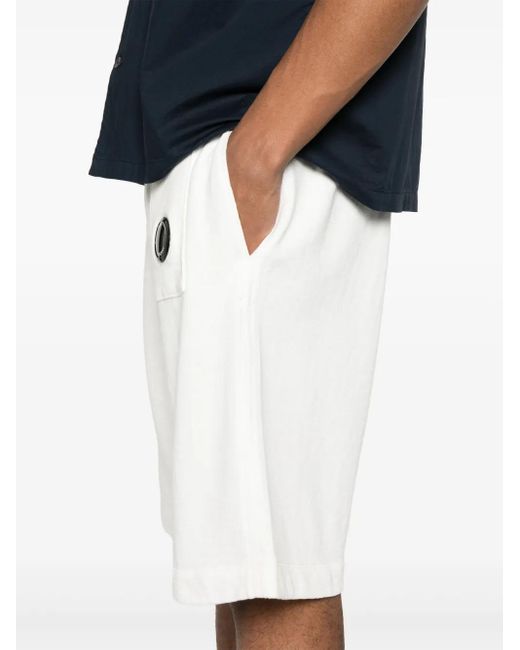 C P Company White Lens-Detail Track Shorts for men