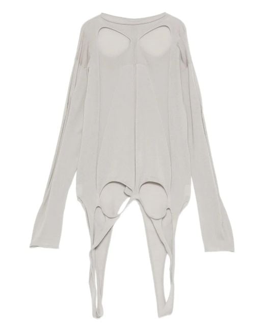 Rick Owens White Slashed Back-Detail Sweater