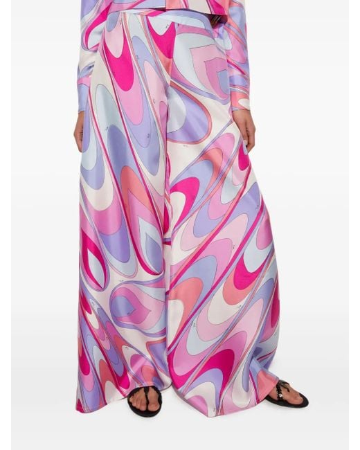 Emilio Pucci Pink Onde-Print Silk-Twill Trousers