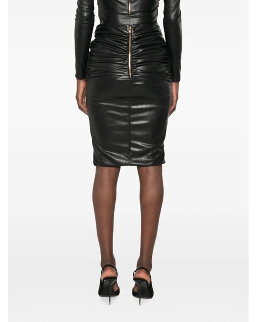 Elisabetta Franchi Black Ruched Twist-Detail Mid Skirt