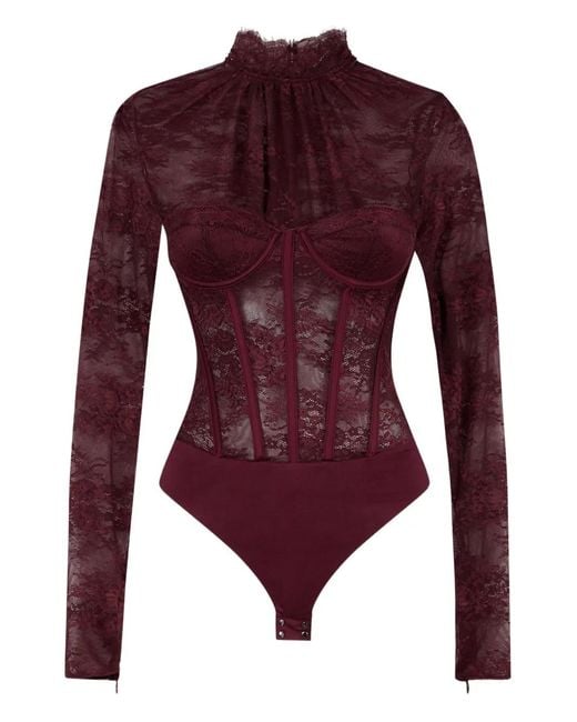 retroféte Purple Valentina Lace Bodysuit