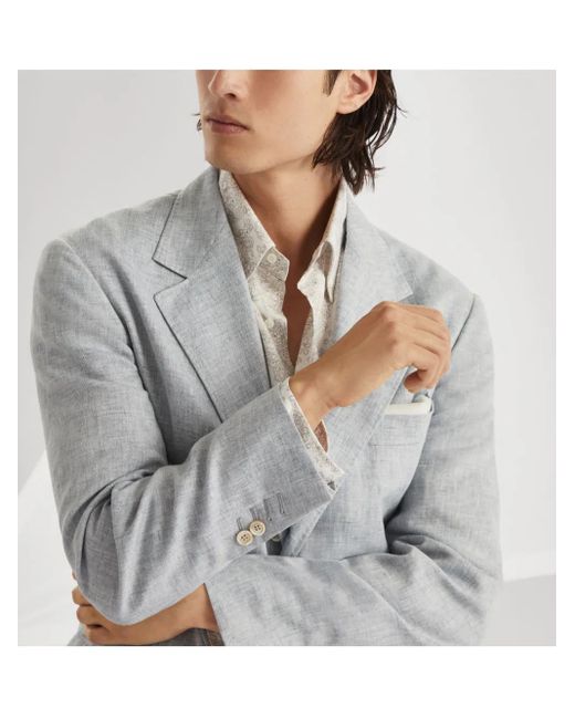 Brunello Cucinelli Gray Linen Blazer for men
