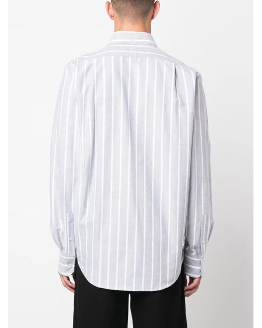 MSGM White Logo-Appliqué Striped Cotton Shirt for men