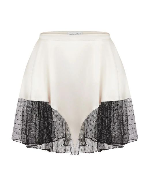 Nina Ricci White Satin Lace-Trimmed Mini Skirt