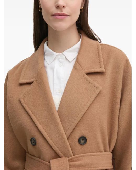 DKNY Brown Double-Breasted Belted Coat