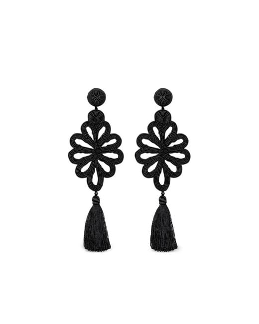Jennifer Behr Black Floral Tassel Esperanza Earrings