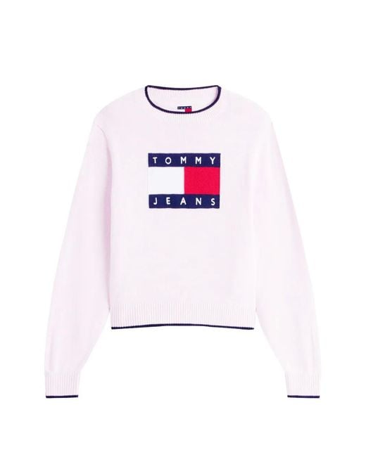 Tommy Hilfiger White Intarsia Flag Badge Tipped Relaxed Jumper