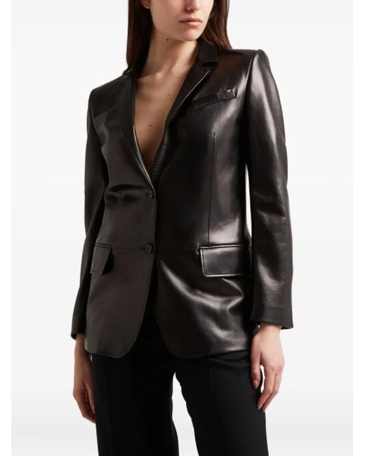 McQueen Black Single-Breasted Leather Blazer