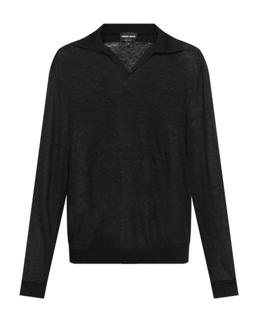 Giorgio Armani Black Linen Polo, for men