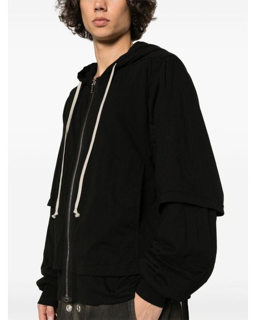 Rick Owens Black Zipped Double-layer Cotton Hoodie for men