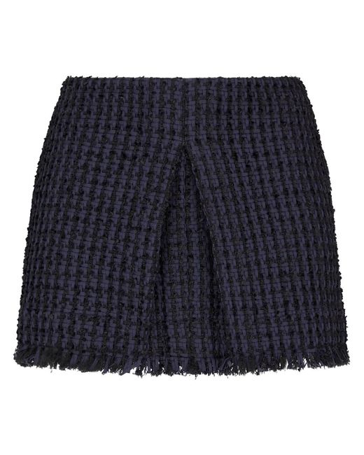 DSquared² Blue Tweed Frayed-Hem Miniskirt