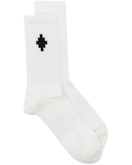 Marcelo Burlon White Cross-intarsia Ribbed Socks for men