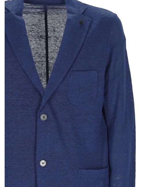 Gran Sasso Blue Linen Single-Breasted Blazer for men