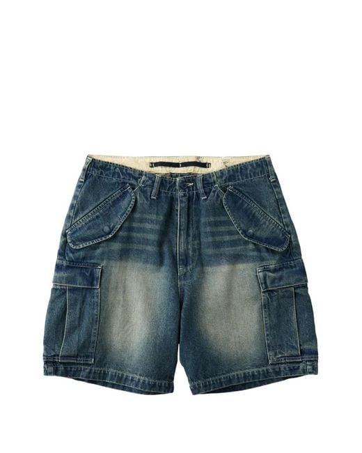 Universal Overall Blue Faded-Effect Cargo Shorts for men