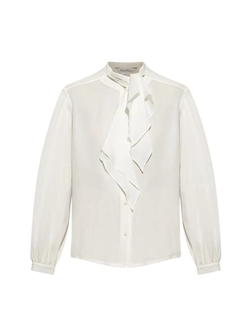 Max Mara White Silk Tie-Neck Shirt