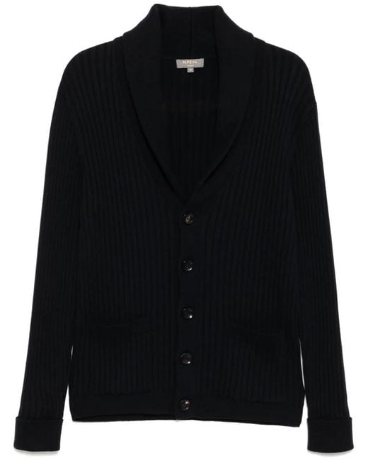 N.Peal Cashmere Black Shawl Lapels Cardigan for men