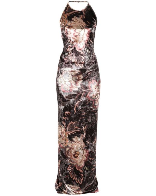 Etro Gray Printed Chenille Maxi Dress