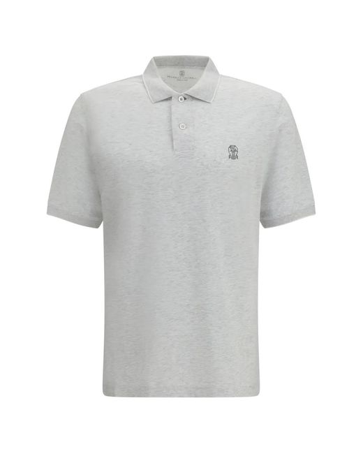 Brunello Cucinelli Gray Embroidered Polo Shirt for men