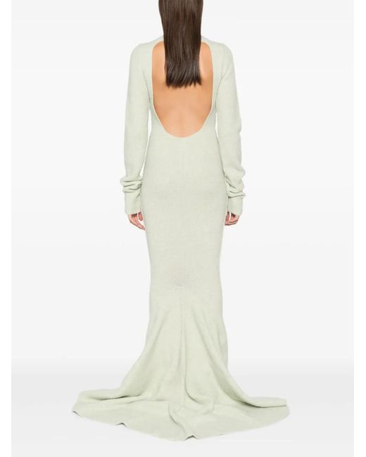 Rick Owens White Ribbed Knit Mermaid Maxi Dress