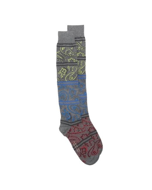 Alto Milano White Paisley Striped Socks for men