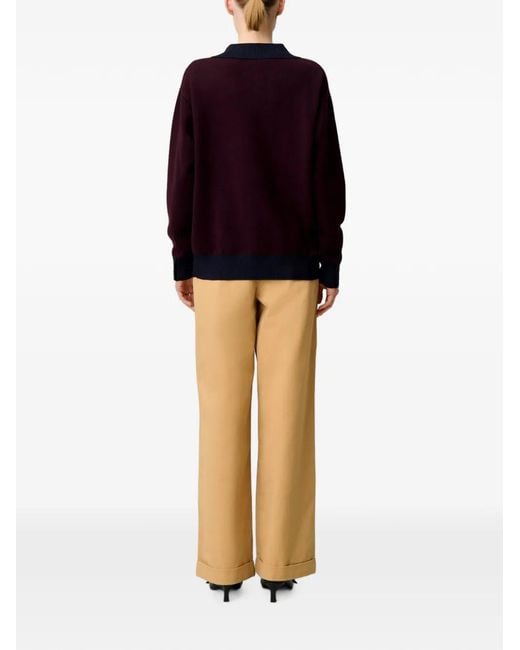 Claudie Pierlot Blue Logo-Patch V-Neck Sweater