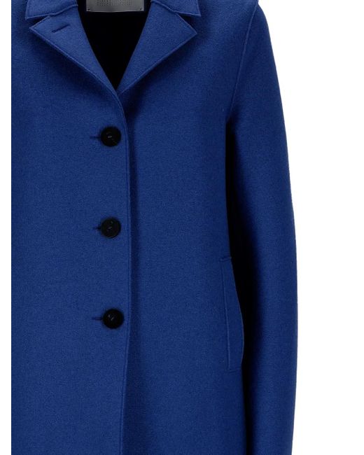 Harris Wharf London Blue Button-Fastening Wool Coat