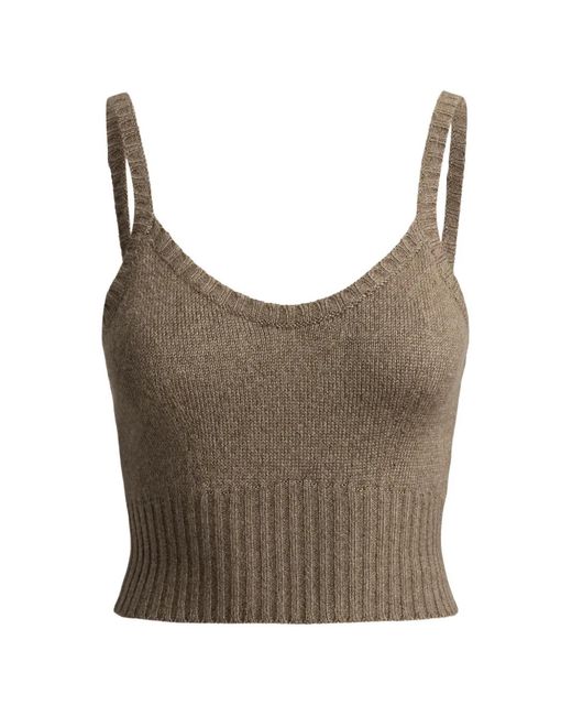 Ralph Lauren Brown Ribbed-Hem Tank Top