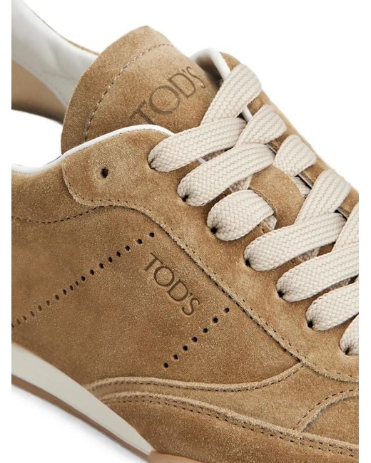 Tod's Brown Logo-Debossed Suede Sneakers