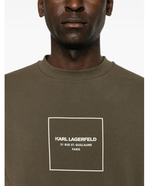 Karl Lagerfeld Green Logo-Print Crew-Neck Cotton T-Shirt for men