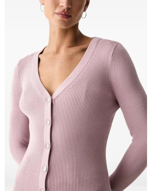 Guess Purple Ribbed-Knit V-Neck Cardigan