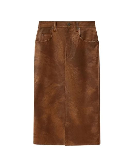 Isabel Marant Brown Crinkled-Effect Midi Skirt