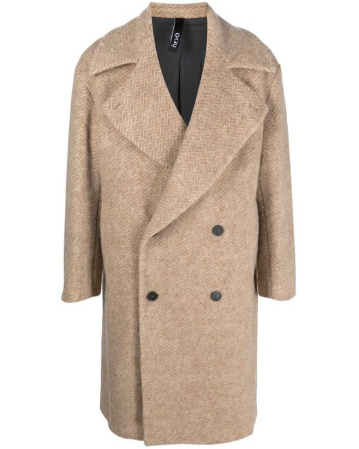 Hevò Wool Herringbone Doublebreasted Coat in Natural for Men Lyst