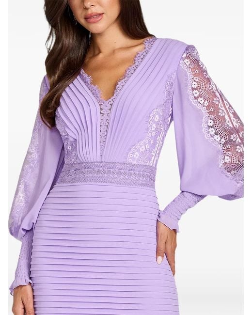 Tadashi Shoji Purple Nyssa Lace-Trimmed Pleated Midi Dress