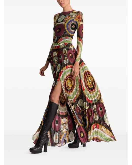 Alice + Olivia Black Ivey Sunburst-Pleated Maxi Dress