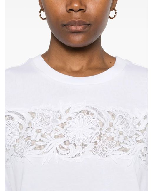 Twinset White Lace-Detail T-Shirt