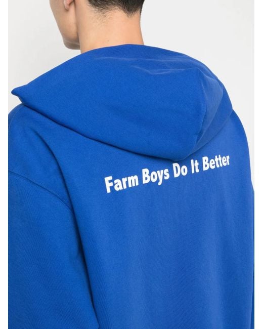 Sky High Farm Blue Slogan-Print Zip-Up Hoodie for men
