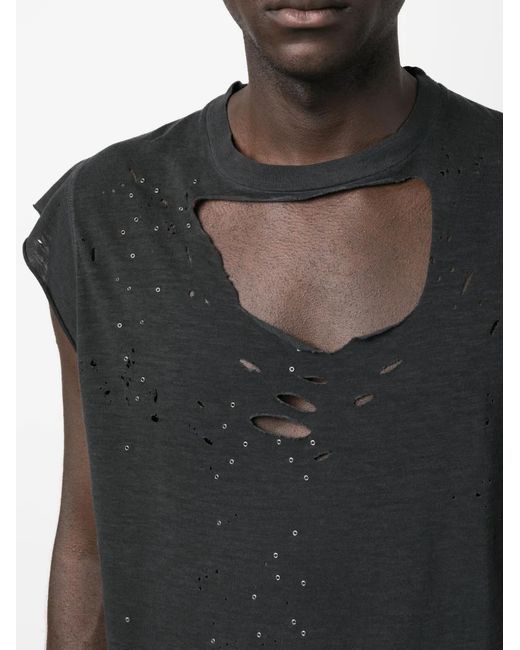 DSquared² Black Distressed-Finish Raw-Cut T-Shirt for men