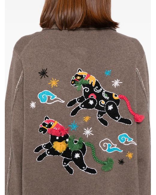 YANYAN KNITS Brown Horse-Embroidered Cardigan