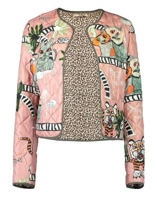ODEEH Pink Open Quilted Print Jacket