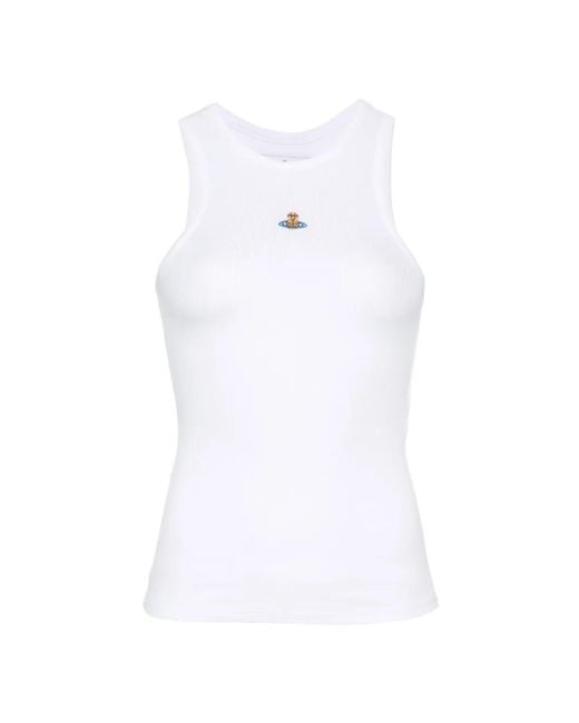 Vivienne Westwood White Logo-Embroidered Ribbed Tank Top