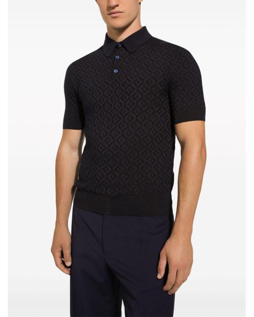 Dolce & Gabbana Black Geometric-pattern Knit Polo Shirt for men