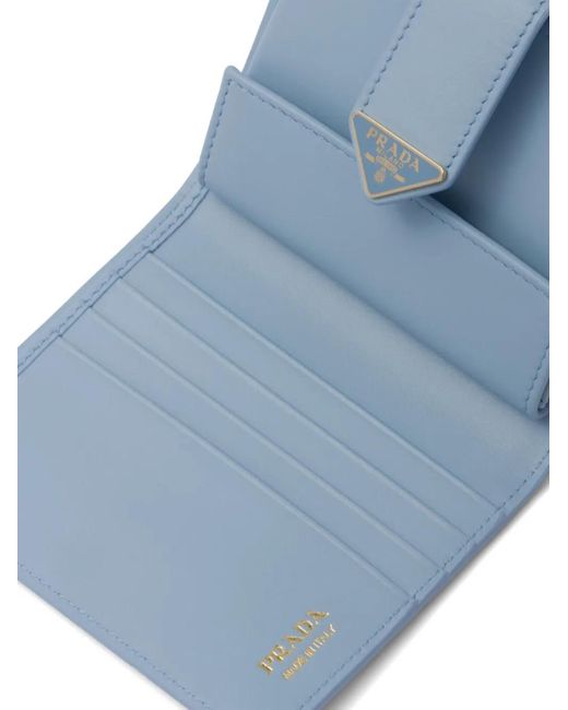 Prada Blue Small Logo-Plaque Leather Wallet