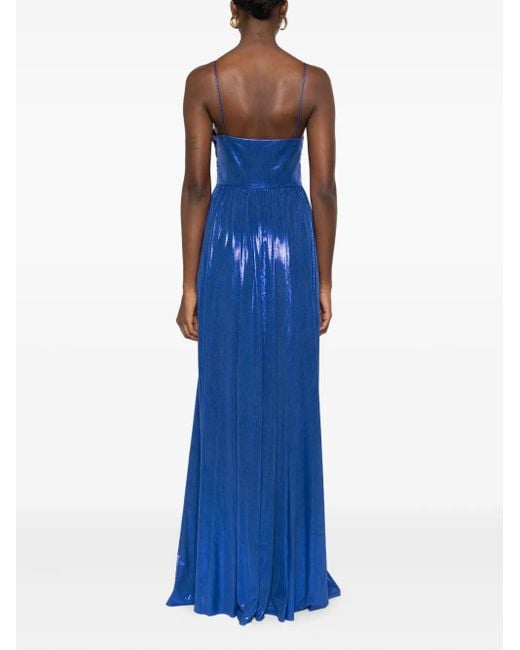 retroféte Blue Maxikleid im Metallic-Look