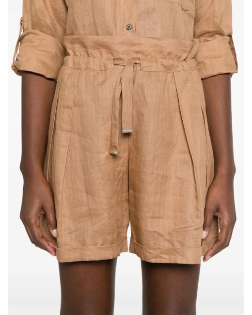 Boss Brown Drawstring Ramie Shorts