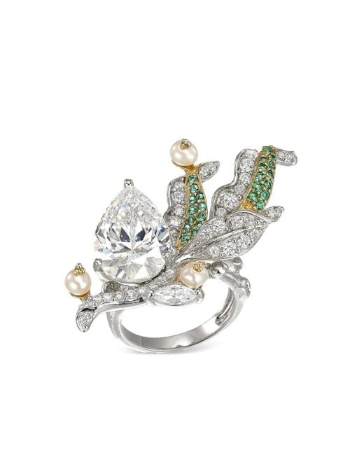 Anabela Chan White 18Kt Lily Of The Valley Gelb- Und Weißgoldring Mit Steinen