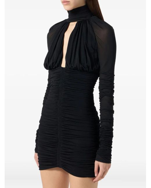 Blumarine Black Ruched Long-Sleeve Mini Dress