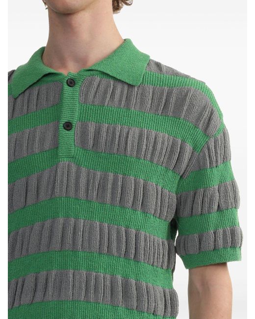 ANDERSSON BELL Green Ruffle-Knit Polo T-Shirt for men