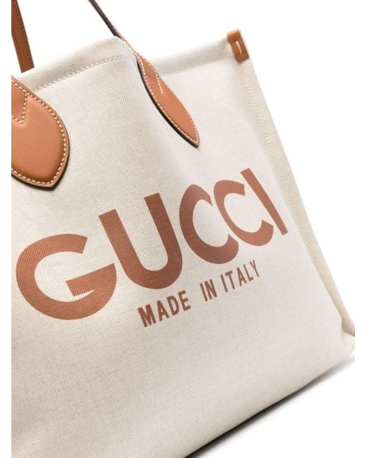 Borsa Shopping In Lino E Pelle di Gucci in Natural