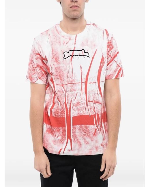 DIESEL Red Logo-Print Crinkled-Effect T-Shirt for men